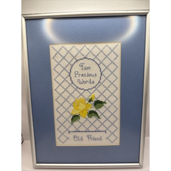 VTG 1983 Cross Stitch Matted And Framed 12x 9.5" Frame. Friendship Cross Stitch - Picture 1 of 14
